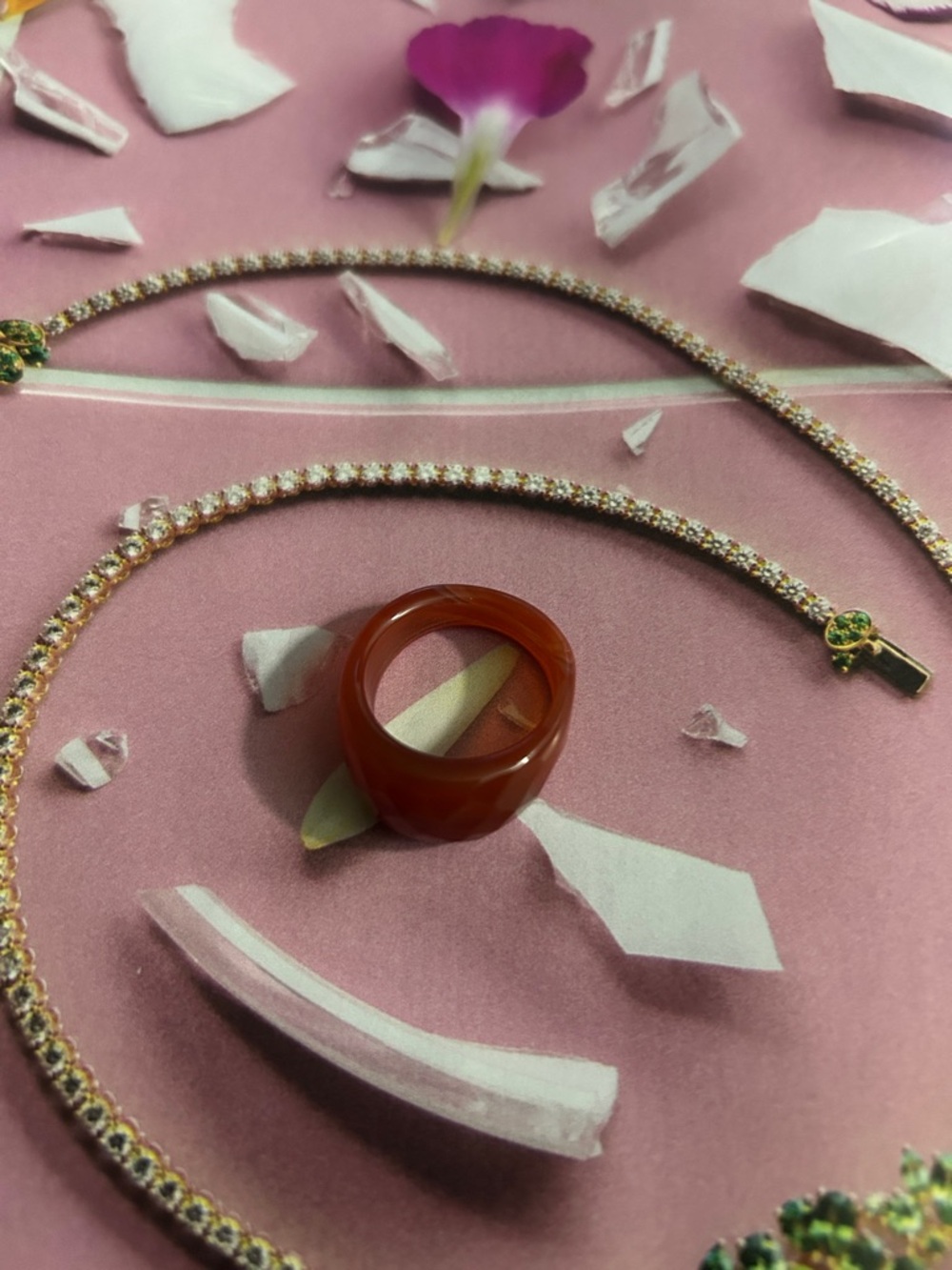 Vintage Red Brown Resin Dome Ring